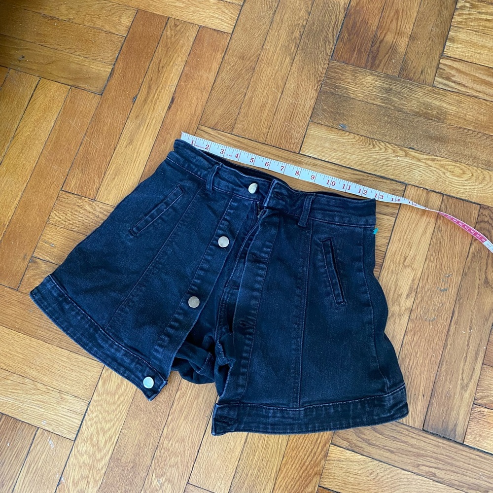 Fashion Nova Black Denim Skort High Waisted Button Front Mini Skirt Shorts S